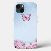 Elegante Roze Vlinder Rozen iPhone 13 Hoesje (Achterkant)