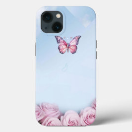 Elegante Roze Vlinder Rozen iPhone 13 Hoesje