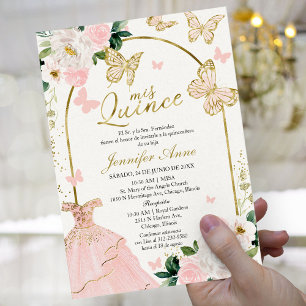 Elegante Roze Vlinder Spaanse Quinceañera Kaart