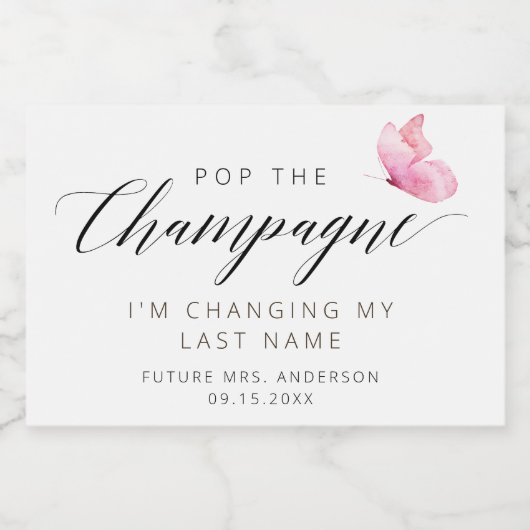 Elegante roze vlinder sparkling wijnetiket (Enkel label)