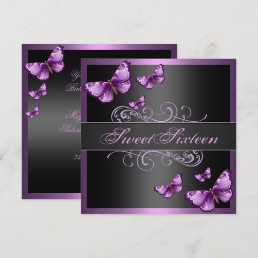 Elegante Roze Vlinder Sweet16 Verjaardag Uitnodige Kaart (Voorkant / Achterkant)