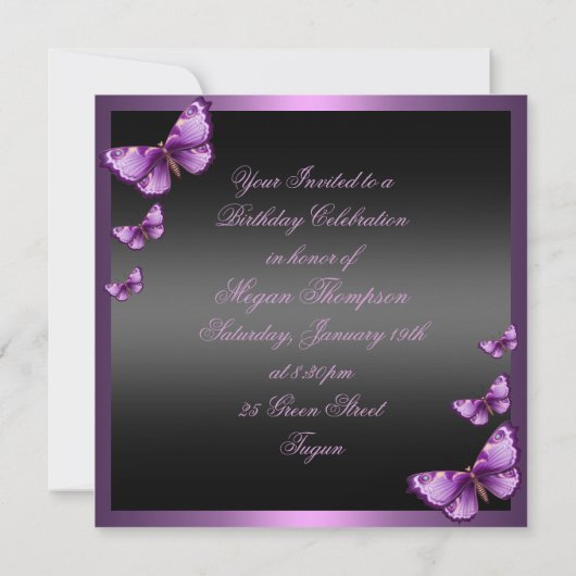 Elegante Roze Vlinder Sweet16 Verjaardag Uitnodige Kaart (Achterkant)