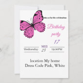 Elegante Roze Vlinder Verjaardag Uitnodiging – Mei (Voorkant)