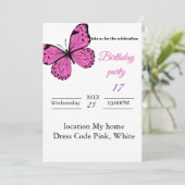 Elegante Roze Vlinder Verjaardag Uitnodiging – Mei (Staand voorkant)