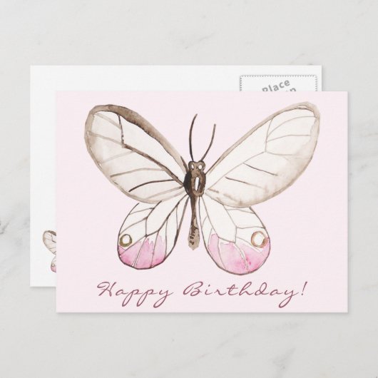 Elegante Roze Vlinder Verjaardagsansichtkaart Briefkaart (Voorkant / Achterkant)