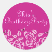 Elegante roze vlinder verjaardagsenvelop Sticker (Voorkant)