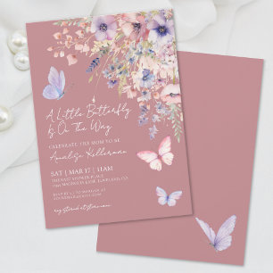 Elegante Roze Vlinder Wilde Bloem Baby Shower Kaart