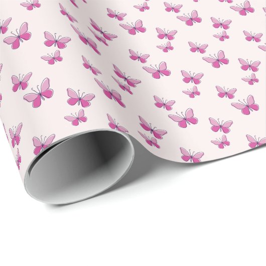 Elegante roze vlinders op Blush Cadeaupapier (Rol Hoek)