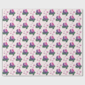 Elegante roze vlinders & paarse bloemen cadeaupapier (Vlak)