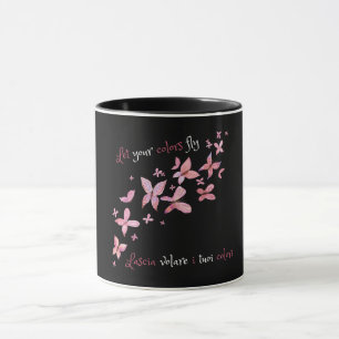 Elegante roze vlinders tweetalig mok