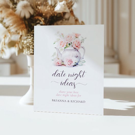 Elegante Roze Vrijgezellenfeest Tea Date Night Ide Reclamebord Met Voetstuk