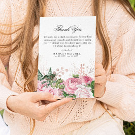 Elegante Roze Watercolor Bloemige Herdenking Bedankkaart