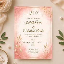 Elegante Roze Watercolor Trouwdag Kaart