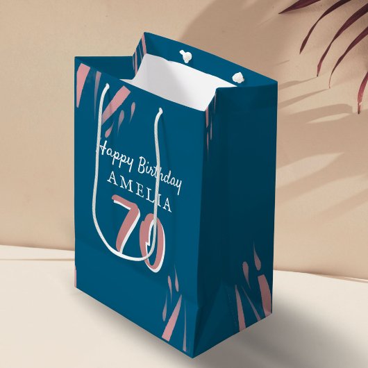 Elegante Roze Waterverf 70ste Gelukkige Verjaardag Medium Cadeauzakje