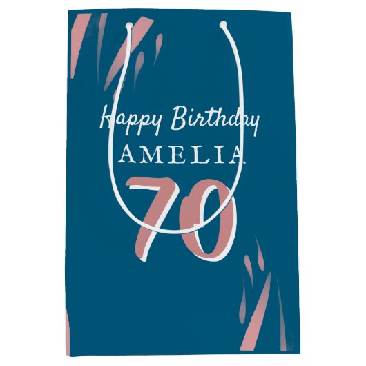 Elegante Roze Waterverf 70ste Gelukkige Verjaardag Medium Cadeauzakje (Voorkant)