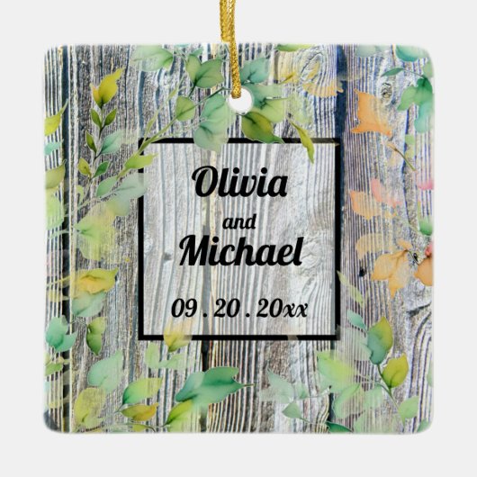 Elegante roze waterverf bloeit noodlijdend hout keramisch ornament (Voorkant)