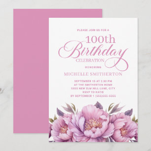 Elegante Roze Waterverf Bloem 100e Verjaardag Kaart