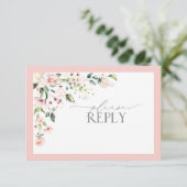 Elegante Roze Waterverf Bloem Bruiloft RSVP Kaartje (Staand voorkant)