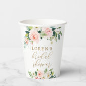 Elegante Roze Waterverf Bloemachtige Bruidsdouche Papieren Bekers (Voorkant)