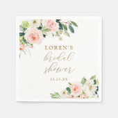 Elegante Roze Waterverf Bloemachtige Bruidsdouche Servet (Voorkant)