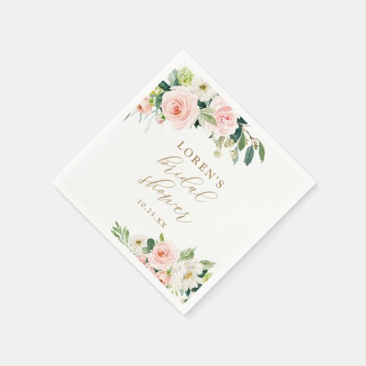 Elegante Roze Waterverf Bloemachtige Bruidsdouche Servet (Hoek)