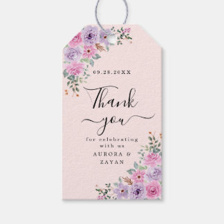 Elegante Roze Waterverf Bloemachtige Bruiloft Cadeaulabel