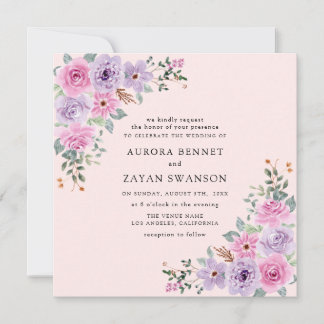 Elegante Roze Waterverf Bloemachtige Bruiloft Kaart