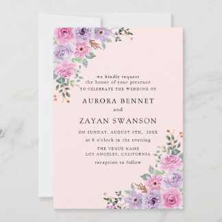 Elegante Roze Waterverf Bloemachtige Bruiloft Kaart