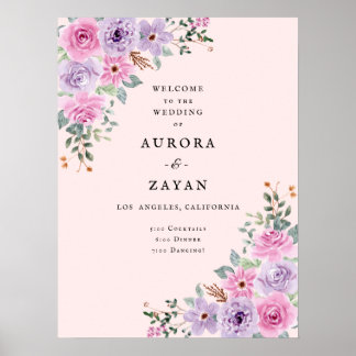Elegante Roze Waterverf Bloemachtige Bruiloft Poster