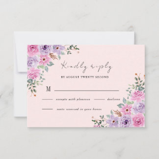 Elegante Roze Waterverf Bloemachtige Bruiloft RSVP Kaartje