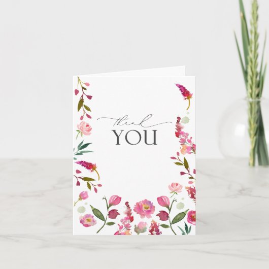 Elegante Roze Waterverf Bloemen Bedankkaart (Voorkant)