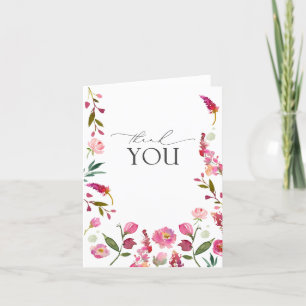 Elegante Roze Waterverf Bloemen Bedankkaart