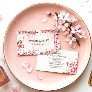 Elegante Roze Waterverf Bloemen Bloemig Visitekaartje