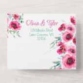 Elegante Roze Waterverf Bloemen Bruiloft All In One Uitnodiging (Achterkant)