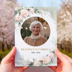 Elegante Roze Waterverf Bloemen Death Announcement Kaart