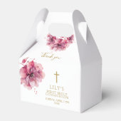Elegante Roze Waterverf Bloemen Heilige Communie Bedankdoosjes (Achterkant)
