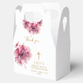 Elegante Roze Waterverf Bloemen Heilige Communie Bedankdoosjes (Geopend)