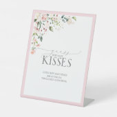 Elegante roze Waterverf Bloemen Hoeveel Kusjes Reclamebord Met Voetstuk (Voorkant)