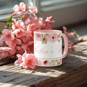 Elegante roze waterverf bloemen koffiemok mok