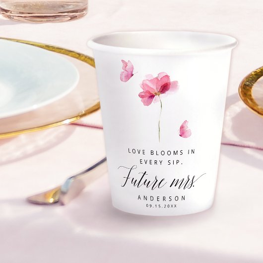 Elegante Roze Waterverf Bloemen Papieren Bekers