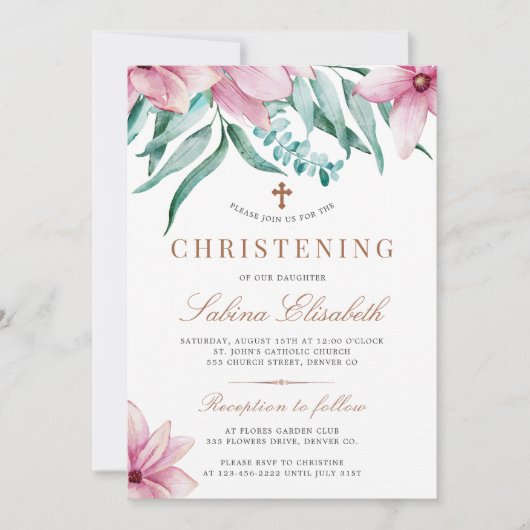 Elegante roze waterverf bloemendoop kaart (Voorkant)