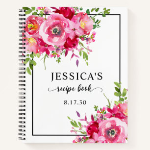 Elegante Roze Waterverf Bloemendouche Receptenboek Notitieboek