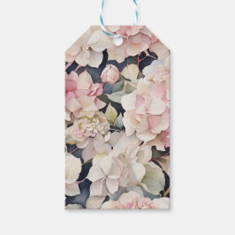 Elegante roze waterverf bloemenhortensia's cadeaulabel