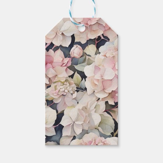 Elegante roze waterverf bloemenhortensia's cadeaulabel (Voorkant)