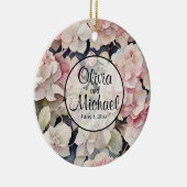 Elegante roze waterverf bloemenhortensia's keramisch ornament (Rechts)