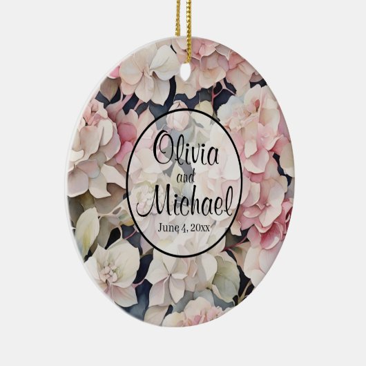 Elegante roze waterverf bloemenhortensia's keramisch ornament (Rechts)