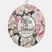 Elegante roze waterverf bloemenhortensia's keramisch ornament (Links)