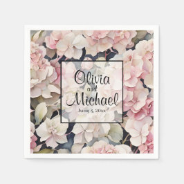 Elegante roze waterverf bloemenhortensia's servet