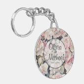 Elegante roze waterverf bloemenhortensia's sleutelhanger (Voorkant Links)