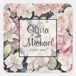 Elegante roze waterverf bloemenhortensia's vierkante sticker